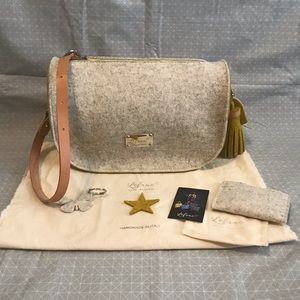 NWOT LeFrac Handcrafted Wool Felt & Leather Bag + Extras